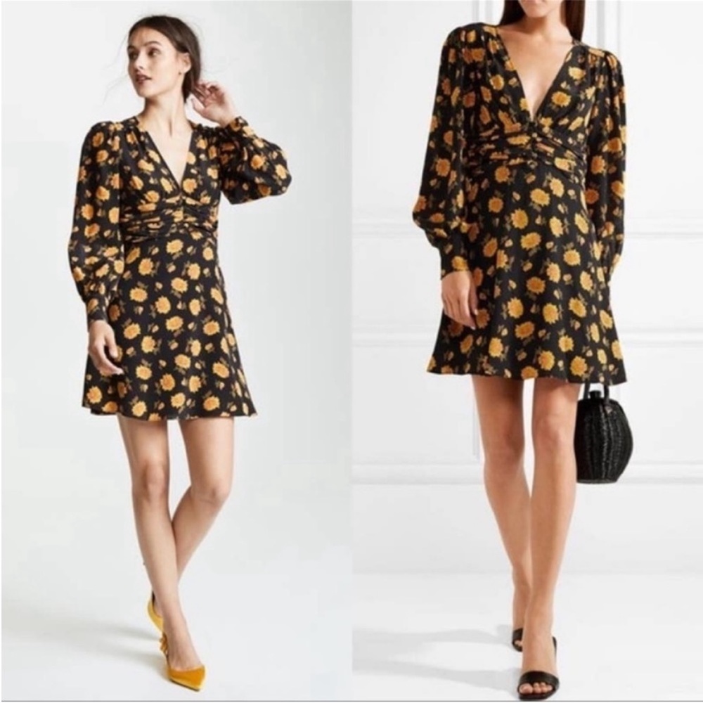 VERONICA BEARD Black & Yellow Sunflower Floral Printed Silk Riggins Dress Sz 0 - Picture 11 of 17
